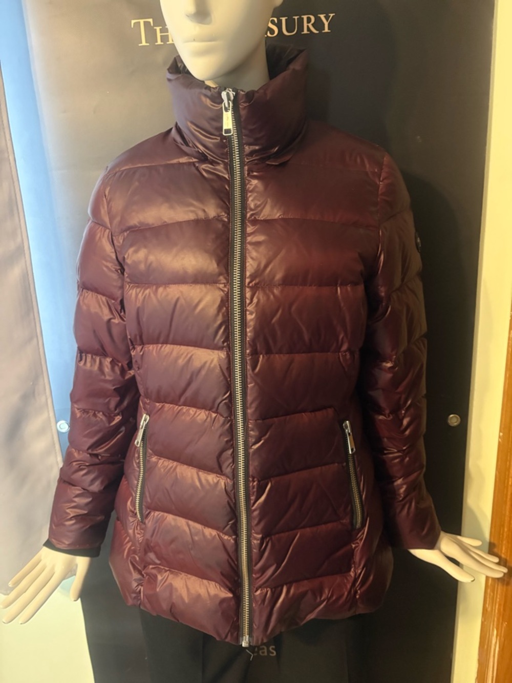 Andrew Marc Women's Wine Colored Puffer Jacket with High Collar